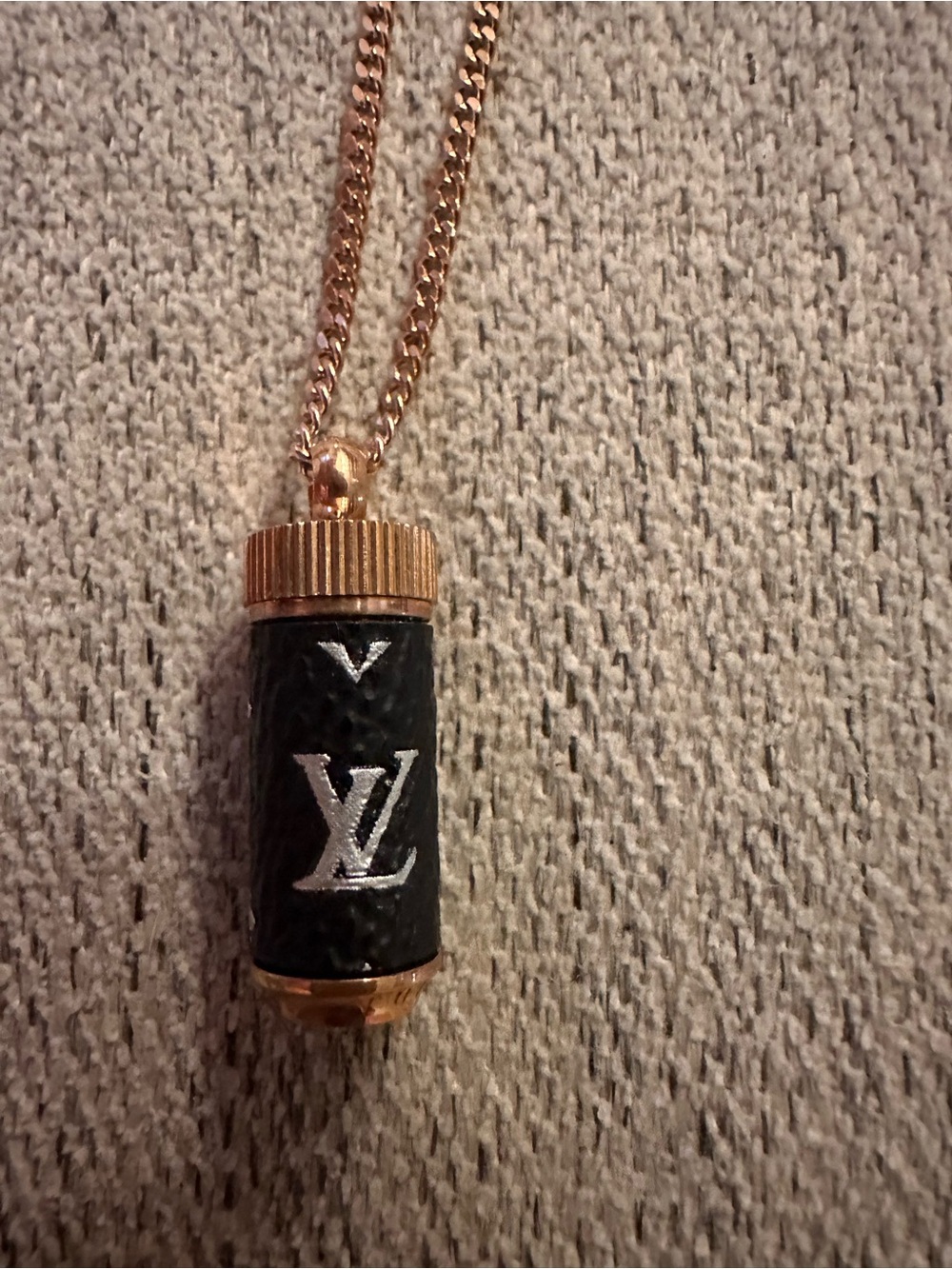 Inspo  Gold Chain with Black Monogram Cylinder Pendant - Picture 4 of 7